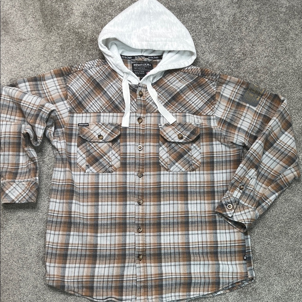 Howitzer Casemate Hoodie All Cotton Flannel Button Down Shirt Size Large
